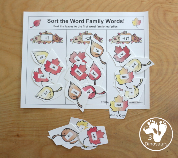 Free Leaves Activities Pack for Tot, Preschool, PreK, Kindergarten, & First Grade - A fun set of free printables with a fall leave themed with a mix of hands-on and no-prep printables - 3Dinosaurs.com