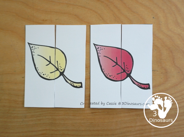 Free Leaves Activities Pack for Tot, Preschool, PreK, Kindergarten, & First Grade - A fun set of free printables with a fall leave themed with a mix of hands-on and no-prep printables - 3Dinosaurs.com