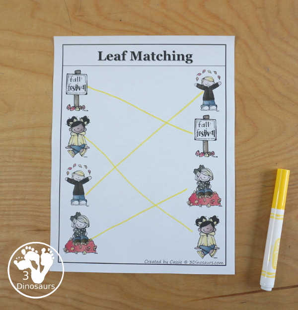Free Leaves Activities Pack for Tot, Preschool, PreK, Kindergarten, & First Grade - A fun set of free printables with a fall leave themed with a mix of hands-on and no-prep printables - 3Dinosaurs.com