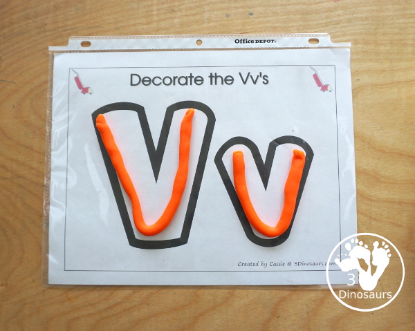 Free Romping & Roaring V Pack Letter Pack: V is for Vacuum - a letter V pack that has prewriting, finding letters Vv, tracing letters V, V coloring pages, shapes, puzzles and more - 3Dinosaurs.com