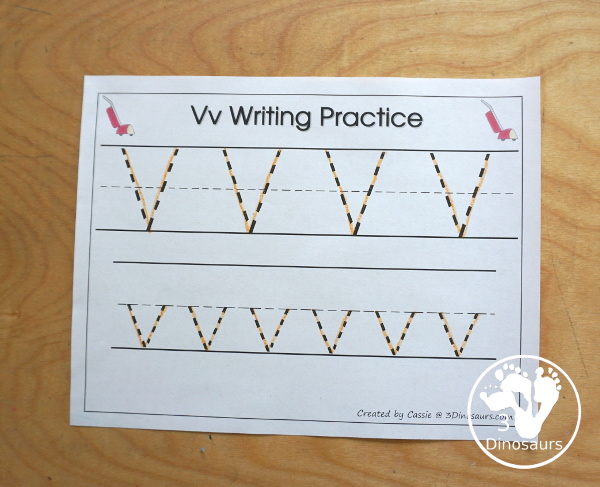 Free Romping & Roaring V Pack Letter Pack: V is for Vacuum - a letter V pack that has prewriting, finding letters Vv, tracing letters V, V coloring pages, shapes, puzzles and more - 3Dinosaurs.com