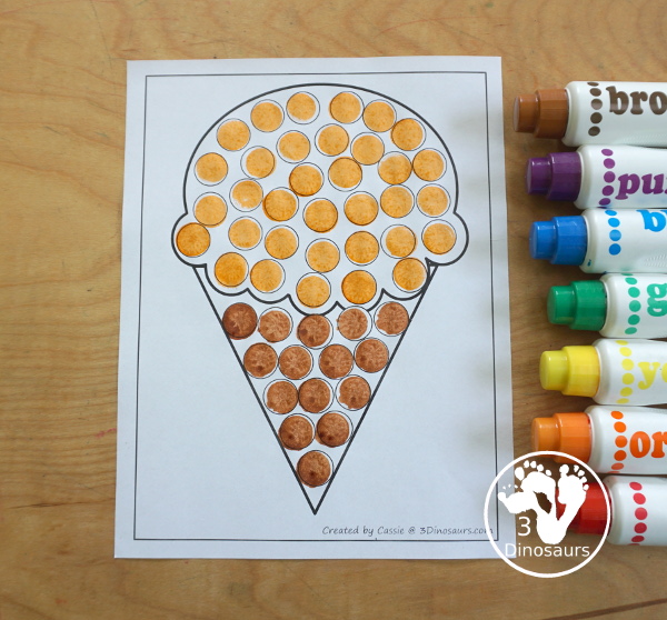Free Ice Cream Fine Motor Mat Printables with 6 pages of fine motor printables with ice cream template printables, ice cream tracing worksheets, and ice cream dot marker printable for kids. All great for a summer fine motor center. - 3Dinosaurs.com