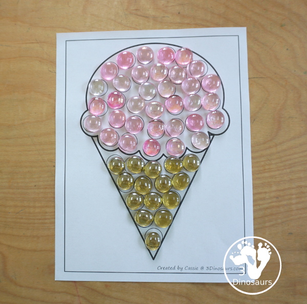 Free Ice Cream Fine Motor Mat Printables with 6 pages of fine motor printables with ice cream template printables, ice cream tracing worksheets, and ice cream dot marker printable for kids. All great for a summer fine motor center. - 3Dinosaurs.com