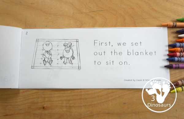 Sequencing: Watching Fireworks with clip cards, task cards, no-prep worksheets, writing activities and easy reader books $ - 3Dinosaurs.com  #sequencingforkids 