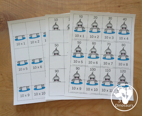 Shark Multiplication & Division Cut & Paste and Matching with cut and paste worksheets for division and multiplication with numbers 1 to 12 and match puzzles and matching mats for division and multiplication - 3Dinosaurs.com