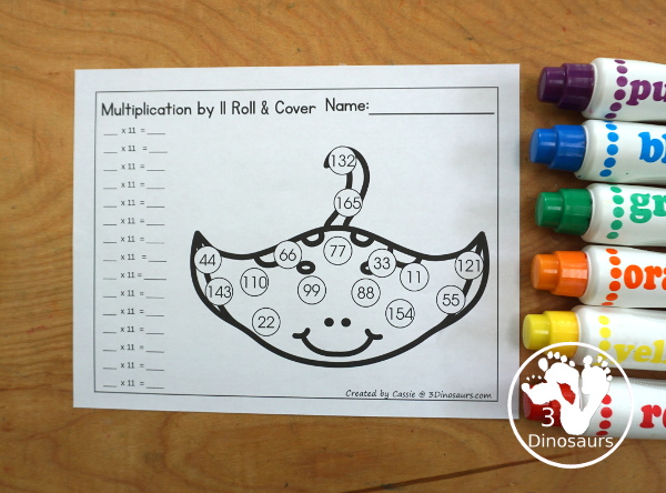 Ocean Multiplication Roll & Cover  has multiplication 1 to 12 and 1 to 15 with two options of equations for each set. You can color and black and white options- 3Dinosaurs.com