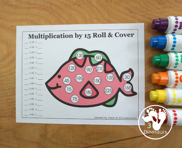 Ocean Multiplication Roll & Cover  has multiplication 1 to 12 and 1 to 15 with two options of equations for each set. You can color and black and white options- 3Dinosaurs.com
