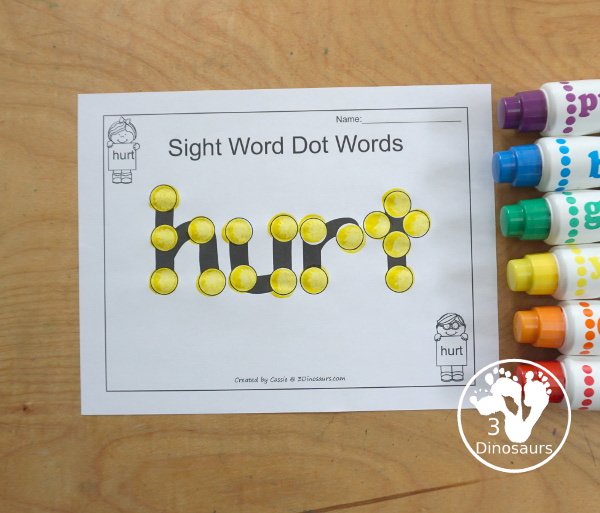 Free Romping & Roaring Third Grade Sight Words Packs Set 5: Hot, Hurt, if, Keep - 6 pages of activities for each third Grade sight words: hot, hurt, if, keep. These are great for easy to use learning centers - 3Dinosaurs.com