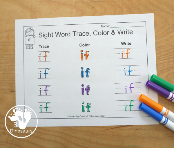 Free Romping & Roaring Third Grade Sight Words Packs Set 5: Hot, Hurt, if, Keep - 6 pages of activities for each third Grade sight words: hot, hurt, if, keep. These are great for easy to use learning centers - 3Dinosaurs.com