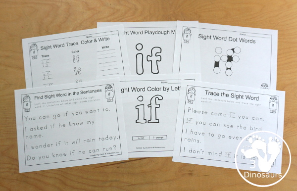Free Romping & Roaring Third Grade Sight Words Packs Set 5: Hot, Hurt, if, Keep - 6 pages of activities for each third Grade sight words: hot, hurt, if, keep. These are great for easy to use learning centers - 3Dinosaurs.com