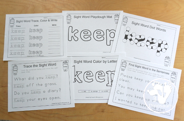 Free Romping & Roaring Third Grade Sight Words Packs Set 5: Hot, Hurt, if, Keep - 6 pages of activities for each third Grade sight words: hot, hurt, if, keep. These are great for easy to use learning centers - 3Dinosaurs.com