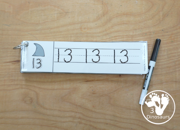 Free Shark Number Tracing Strips - with numbers 0 to 20. You can tracing the numbers and an example of how to trace the numbers on the strips, plus an shark fin on each tracing strip. - 3Dinosaurs.com