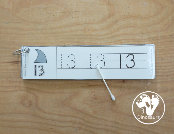 Free Shark Number Tracing Strips - with numbers 0 to 20. You can tracing the numbers and an example of how to trace the numbers on the strips, plus an shark fin on each tracing strip. - 3Dinosaurs.com