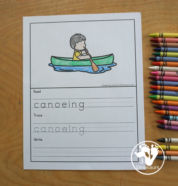 Free Summer Sports Words Book has 17 different summer sports with coloring the pictures, reading the words, tracing the words and writing the words. Plus a simple summer sports cover page. - 3Dinosaurs.com