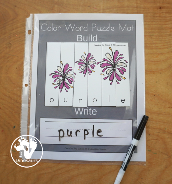 Firework Color Pack - with 74 pages of printables with color easy reader book, color clip cards, color tracing strips, color writing strips, color pocket chart cards, color word writing, color word puzzles, playdough mat, and more all to work on learning color words. This is a great Firework theme - 3Dinosaurs.com