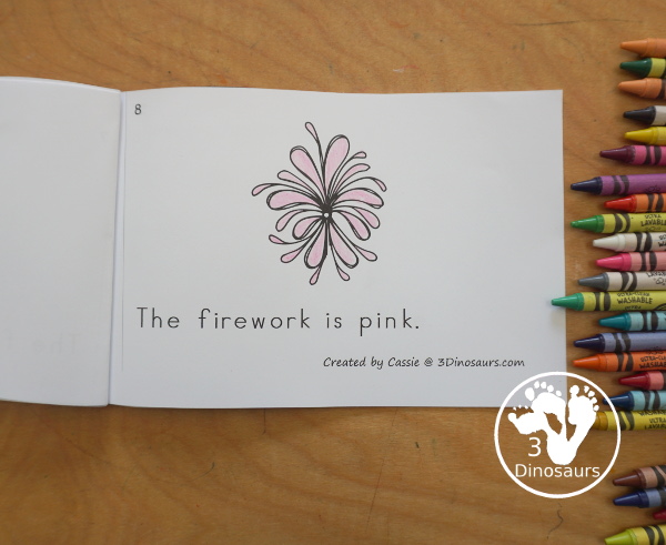 Firework Color Pack - with 74 pages of printables with color easy reader book, color clip cards, color tracing strips, color writing strips, color pocket chart cards, color word writing, color word puzzles, playdough mat, and more all to work on learning color words. This is a great Firework theme - 3Dinosaurs.com