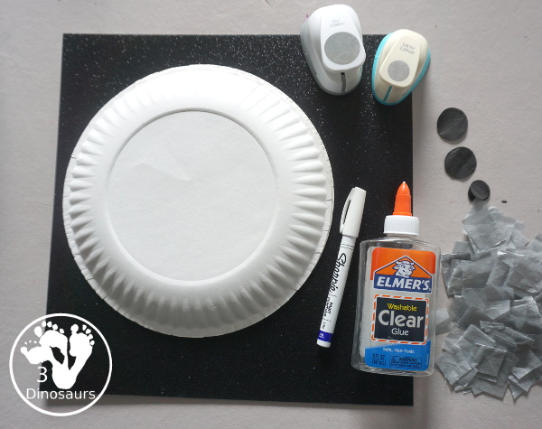 Tissue Paper Moon Paper Plate Craft - a fun tissue paper craft that kids can make for a moon theme. A fun way to make a moon with kids for Moon Day in July or any Moon theme. They will enjoy it. 3Dinosaurs.com