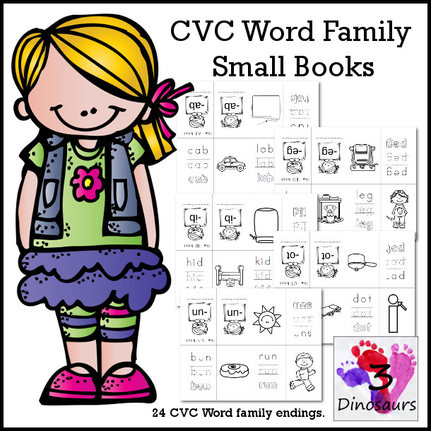 CVC Word Family Small Books:  -ab, -ad, -ag, -am, -an, -ap, -ar, -at, -ed, -eg, -en, -et, -id, -ig, -in, -ip, -it,  -og, -op, -ot, -ub, -ug, -un, -up, -ut $3 - 3Dinosaurs.com