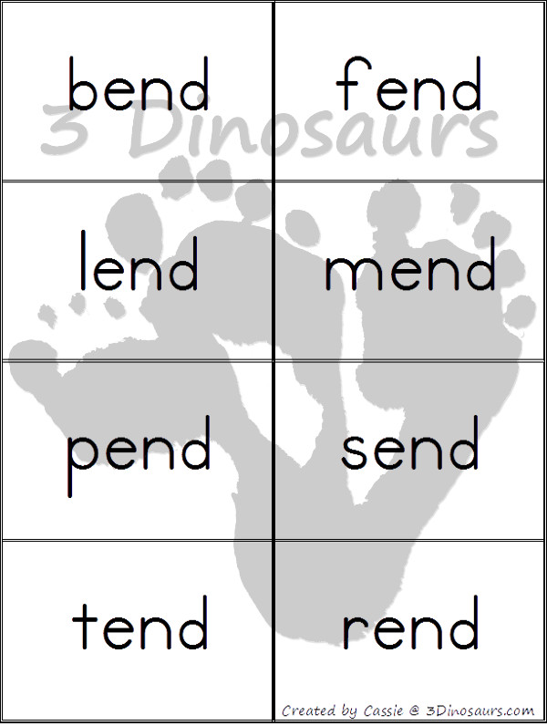 Free CVCC Word Family Cards & Writing - AND, END, IND, & OND - 3Dinosaurs.com