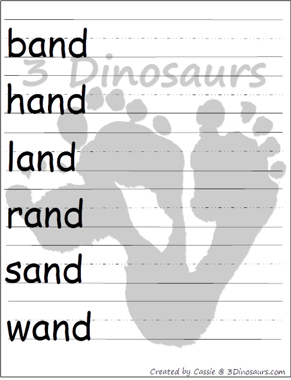 Free CVCC Word Family Cards & Writing - AND, END, IND, & OND - 3Dinosaurs.com