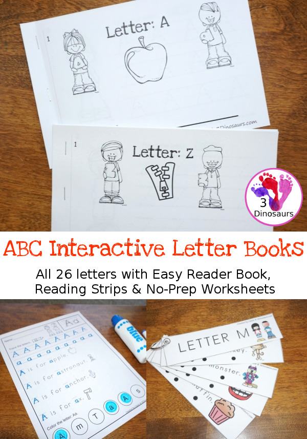 ABC Interactive Books - all 26 letters with interactive easy reader book, no-prep worksheets and reader strips $ - 3Dinosaurs.com