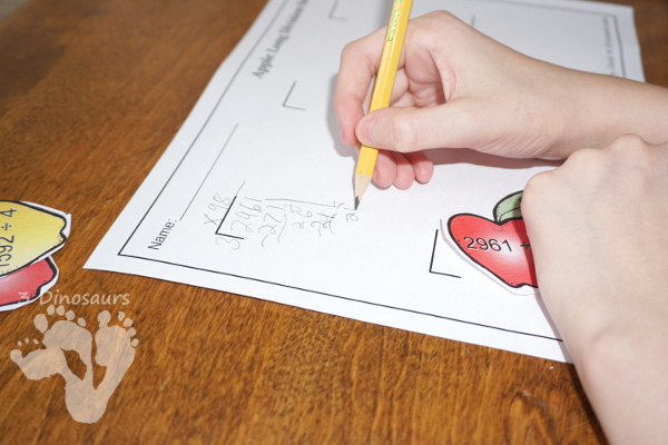 Free Apple Long Division Sorting Activity - sorting page, 12 apples and long division writing page - 3Dinosaurs.com