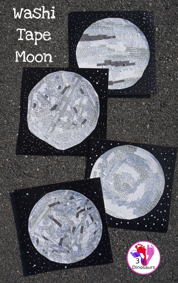 Washi Tape Moon - fun fine motor moon craft for kids to make - 3Dinosaurs.com