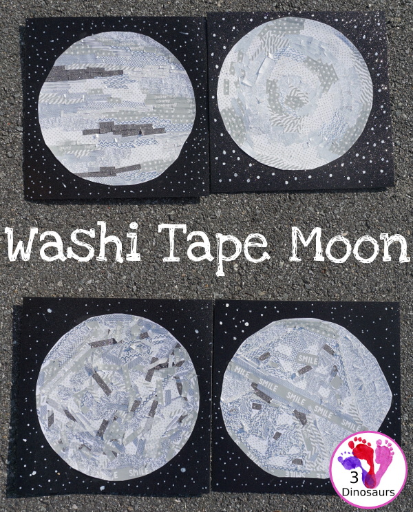 Washi Tape Moon - fun fine motor moon craft for kids to make - 3Dinosaurs.com