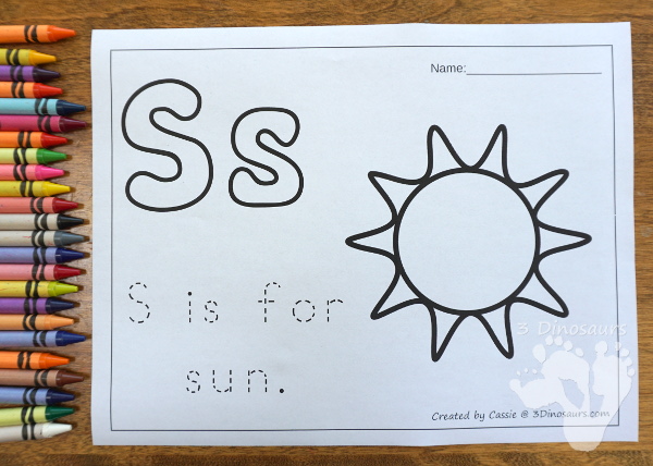 ABC Trace & Color - all 26 letters in fun no-prep page for them to work on one letter at a time - 3Dinosaurs.com