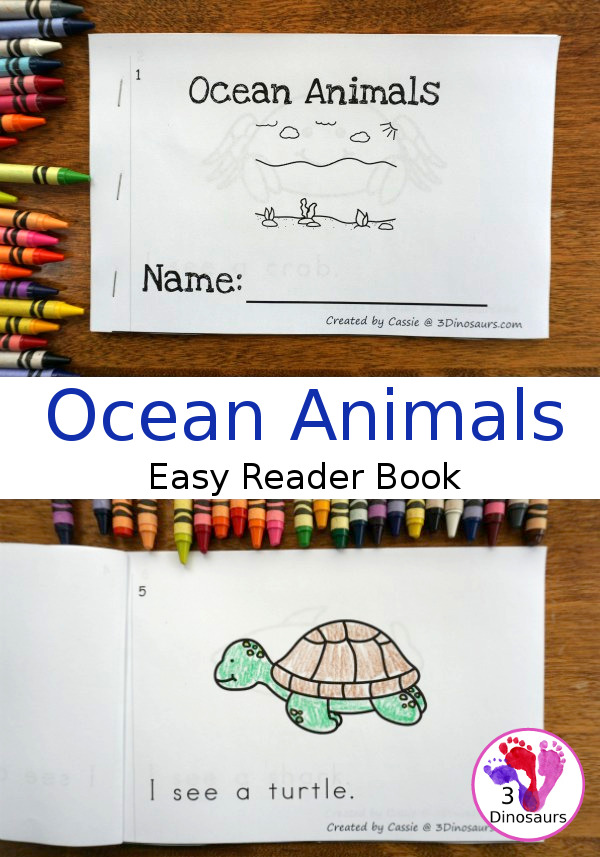 Free Ocean Animals Easy Reader Book - a fun 10 page book that has 9 different ocean animals - 3Dinosaurs.com