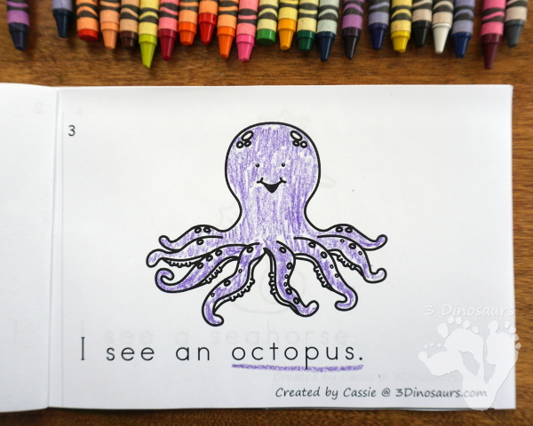 Free Ocean Animals Easy Reader Book - a fun 10 page book that has 9 different ocean animals - 3Dinosaurs.com