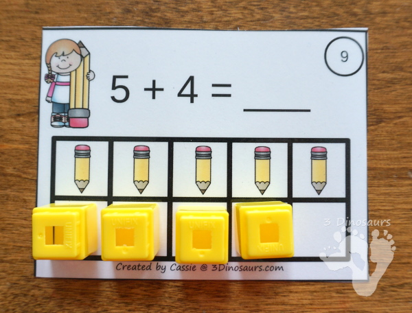 Free Pencil Ten Frame Addition Cards - 12 cards with recording sheet with two styles of cards - 3Dinosaurs.com