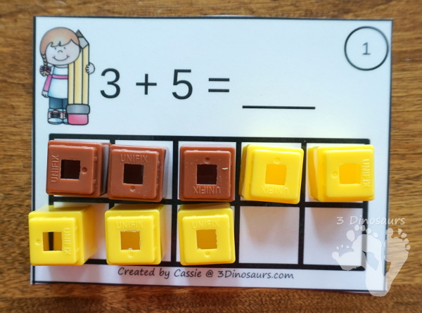 Free Pencil Ten Frame Addition Cards - 12 cards with recording sheet with two styles of cards - 3Dinosaurs.com