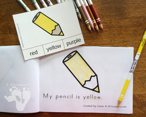 Free Pencil Color Themed Clip Cards & Easy Reader Book - 11 clip cards with matching easy reader book - 3Dinosaurs.com