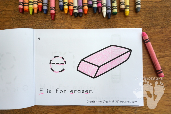 Free School Supplies Themed ABC Easy Reader Book - 8 page book with fun school supplies to learn about - 3Dinosaurs.com