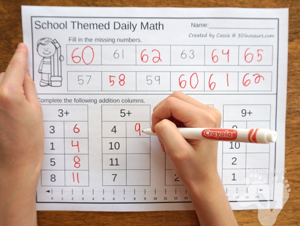 No Prep School Themed Addition & Subtraction and Multiplication & Division - 30 pages no-prep printables with a mix of addition and subtraction or multiplication and division activities plus a math center activities - 3Dinosaurs.com #noprepmath #tpt #addition #subtraction #multiplication #division #backtoschool