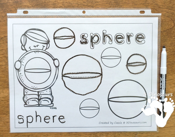 Free 3D Shape Coloring Pages - with 7 pages of printables with 3D shapes for kids to learn shape name, 3D shape to trace, and 3D shape to color. - 3Dinosaurs.com