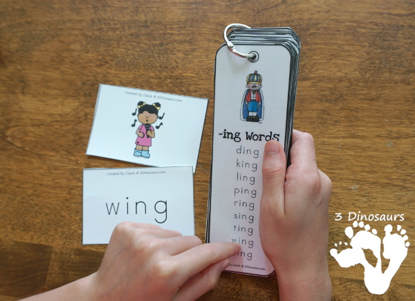 Free CVCC Word Family Rhyming Matching Cards - 20 sets of cards for matching picture and rhyming word - 3Dinosaurs.com
