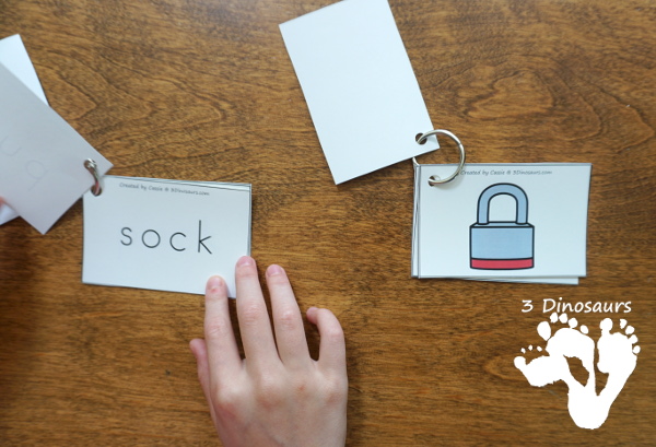 Free CVCC Word Family Rhyming Matching Cards - 20 sets of cards for matching picture and rhyming word - 3Dinosaurs.com