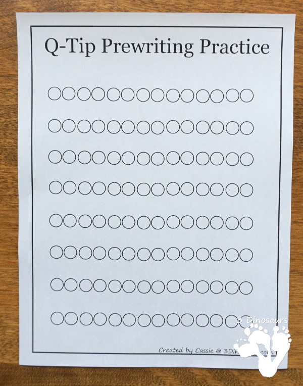 Free Q-Tip Prewriting Printables - 10 pages of fine motor work for kids to work on prewriting with q-tip - 3Dinosaurs.com