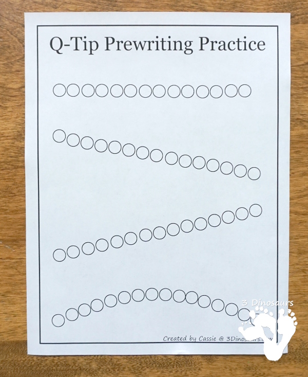 Free Q-Tip Prewriting Printables - 10 pages of fine motor work for kids to work on prewriting with q-tip - 3Dinosaurs.com