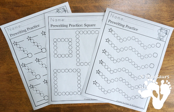 Free Q-Tip Prewriting Printables  - 10 pages of fine motor work for kids to work on prewriting with q-tip - 3Dinosaurs.com