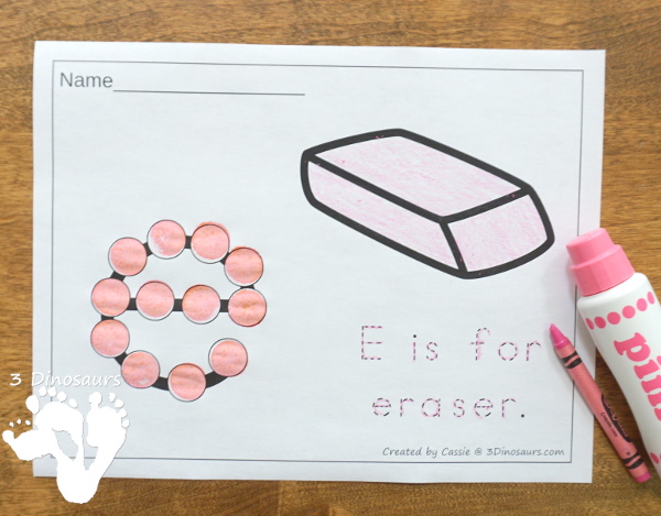 Free School Themed Dot The Letter & Trace the Sentence - 9 letters and words for kids to work on with a back to school theme in lowercase letters- 3Dinosaurs.com