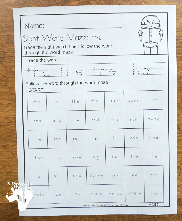 No-Prep Sight Word Maze & Tracing Bundle - has all 220 Dolch Sight Words: Preprimer, Primer, First Grade, Second Grade in an easy to use tracing with word maze or path - 3Dinosaurs.com