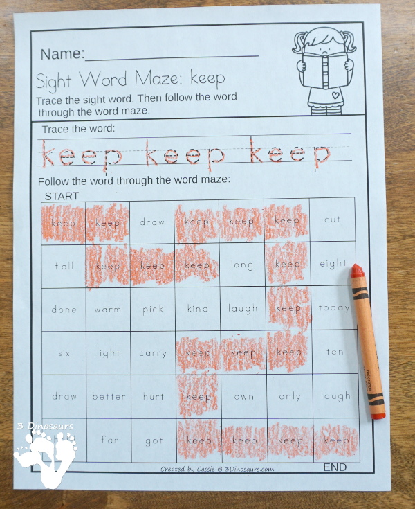 No-Prep Sight Word Maze & Tracing Bundle - has all 220 Dolch Sight Words: Preprimer, Primer, First Grade, Second Grade in an easy to use tracing with word maze or path - 3Dinosaurs.com