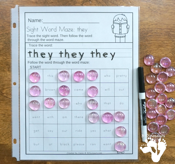 No-Prep Sight Word Maze & Tracing Bundle - has all 220 Dolch Sight Words: Preprimer, Primer, First Grade, Second Grade in an easy to use tracing with word maze or path - 3Dinosaurs.com