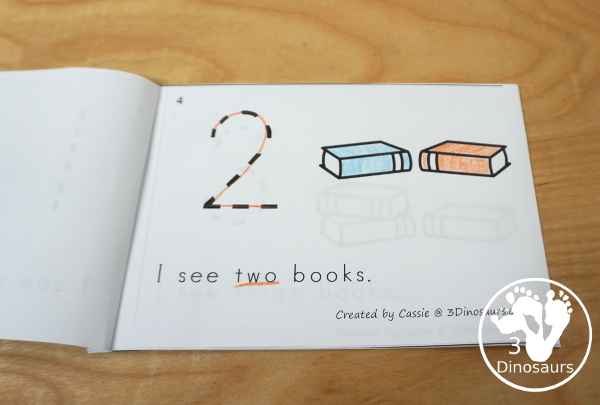 Book Activity Pack: Numbers - no-prep tracing nubmer page with coloring on books. - 3Dinosaurs.com