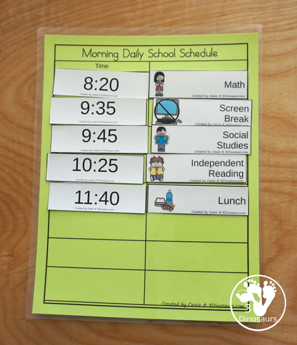 Free Daily Visual School Schedule for Remote, Hybrid, or At Home Learning - with three schedules, visual cards and time cards to use with the sets with a mix of ways to use the schedules- 3Dinosaurs.com