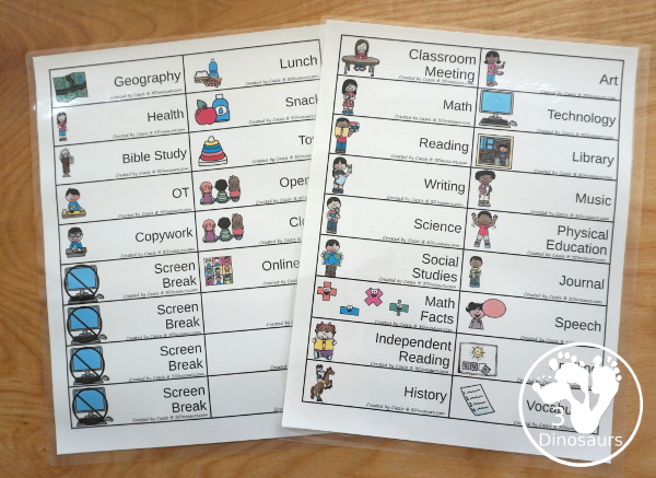 Free Daily Visual School Schedule for Remote, Hybrid, or At Home Learning - with three schedules, visual cards and time cards to use with the sets with a mix of ways to use the schedules - 3Dinosaurs.com