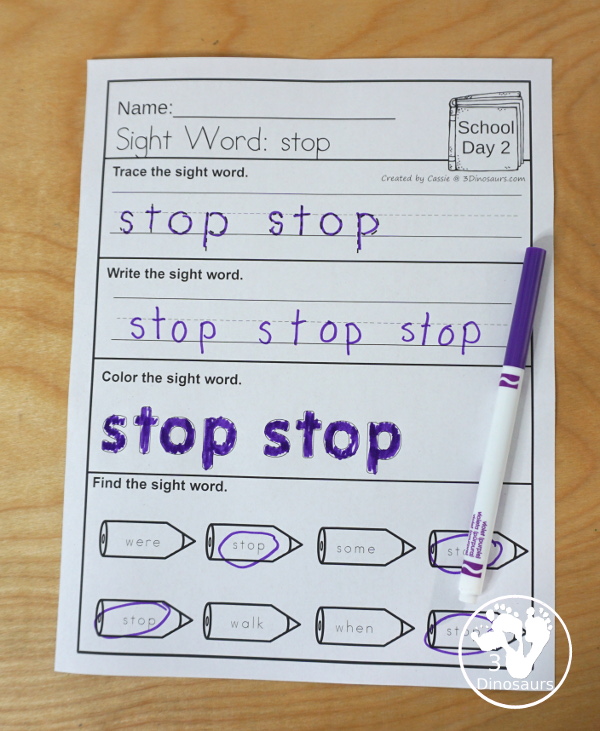 No-Prep & Hands-On School Themed Weekly Packs for First Grade with 5 days of activities to do  with hands-on and no-prep that match up for each day  with addition, subtraction, sight words, reading strips, CVC word review, and Digraphs - 3Dinosaurs.com